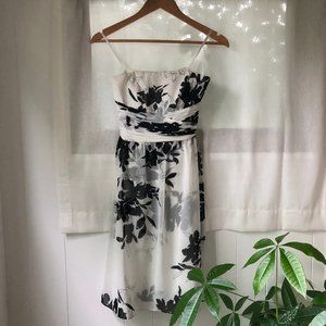 Floral Black and White Strapless Dress